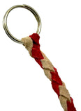 HTS Horn Pull Braided Leather Key Chain 10" Long With 1" Ring Red Beige #5025RB