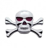 UP Cut Out Skull & Crossbones Emblem w/Red Eyes Chrome Plastic Tape Mount #50100