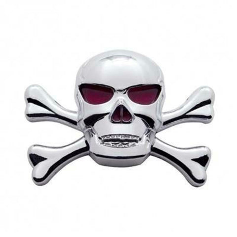 Cut Out Skull & Crossbones Emblem w/Red Eyes Chrome Plastic Tape Mount UP#50100