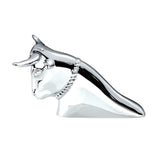 UP Hood Ornament Long Horn Bull Chrome 2 Stud Chrome 8 11/16" #72034