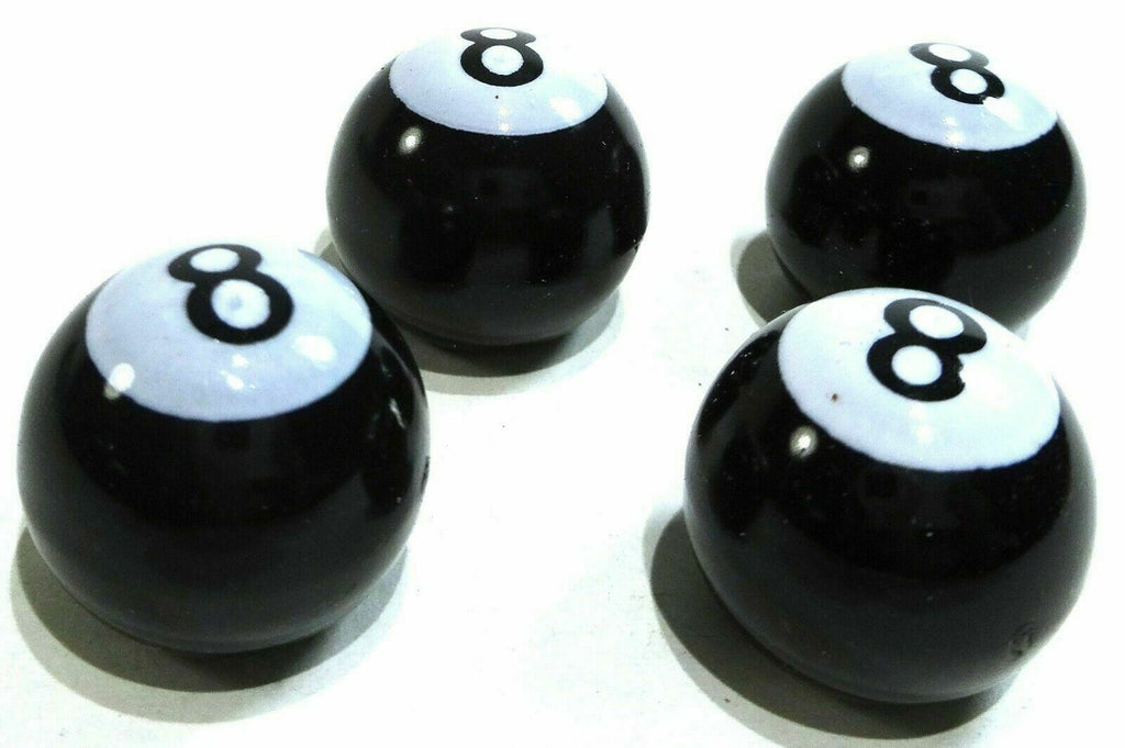 Tire Valve Stem Caps Standard Size 8 Ball Black White 5/8" OD UP#70022-4 Pack