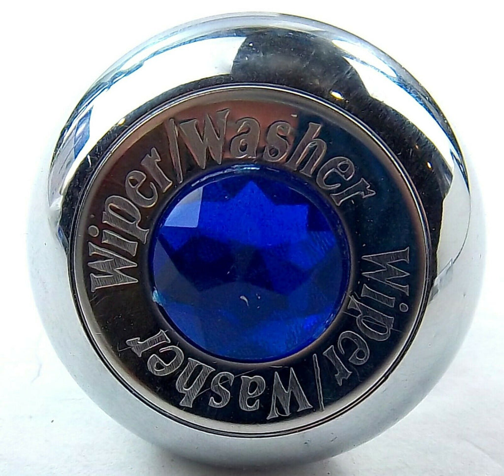 Deluxe Wiper/Washer Control Knob Blue Jewel SS Block Letter 1/4" Shaft GG#95751