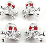 Valve Stem Caps Standard Size Skull Crossbones Red Eyes Plastic UP#70004-4 Pack