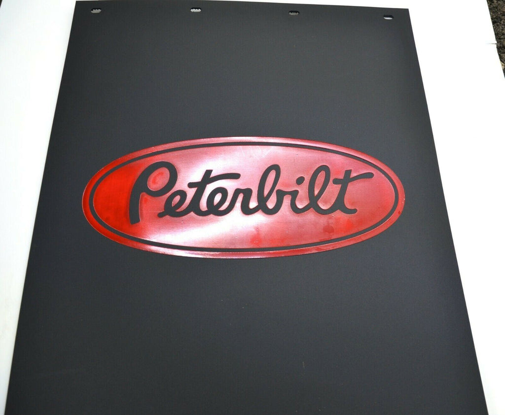 Rubber Mud Flaps for Peterbilt 24" x 30" Black Red Logo Rib Back MP-2430 Pair