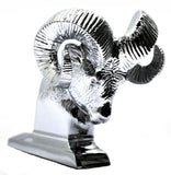 Hood Ornament Rams Head Chrome Die Cast for Flat Surface 3.5" Tall GG#48052