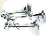 Train Horn 3 Bell Trumpet 145 Decibel +-10dB Chrome 3/8 Air Line 150PSI UP#46129