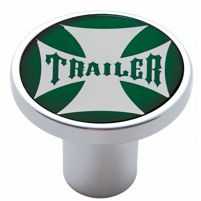 UP Air Brake Knob Trailer Screw-On Chrome w/ Green Maltese Cross Sticker #23662