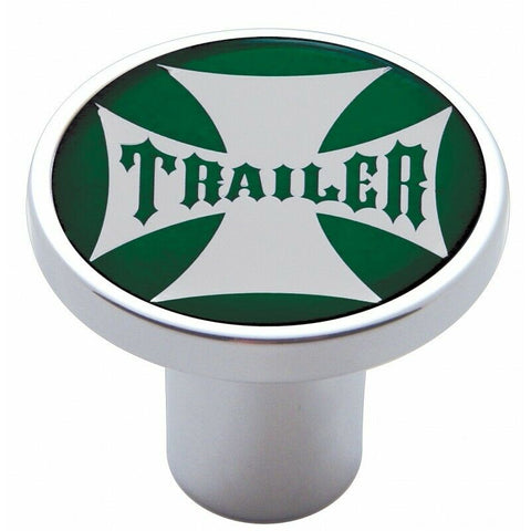 UP Air Brake Knob Trailer Screw-On Chrome w/ Green Maltese Cross Sticker #23662