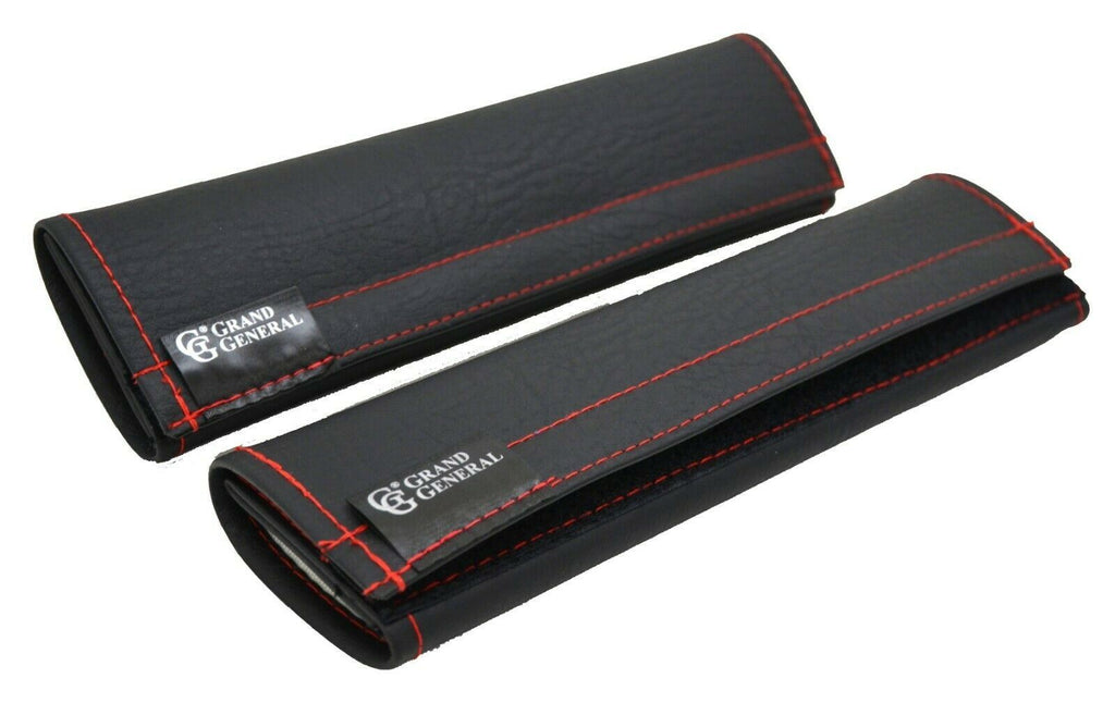 Seat Belt Covers Comfort Pads Black w/Red Stitching Universal Fit #99796 Pair