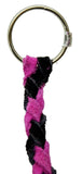 HTS Horn Pull Braided Leather Key Chain 10" Long 1" Ring Black Pink #5025BLPK