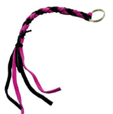 HTS Horn Pull Braided Leather Key Chain 10" Long 1" Ring Black Pink #5025BLPK
