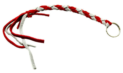 HTS Horn Pull Braided Leather Key Chain 10" Long With 1" Ring Red Gray #5025RG