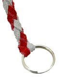 HTS Horn Pull Braided Leather Key Chain 10" Long With 1" Ring Red Gray #5025RG