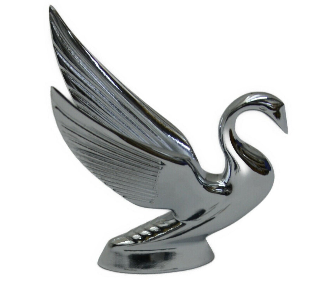 Hood Ornament Swan Bugler Chrome Flat Surface Two Hole Mount 7 1/8 Tall GG#48010