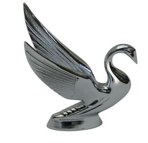 Hood Ornament Swan Bugler Chrome Flat Surface Two Hole Mount 7 1/8 Tall GG#48010