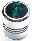 Tire Valve Stem Caps Standard Size Glass Green Jewel Chrome UP#70056 Pkg of 4