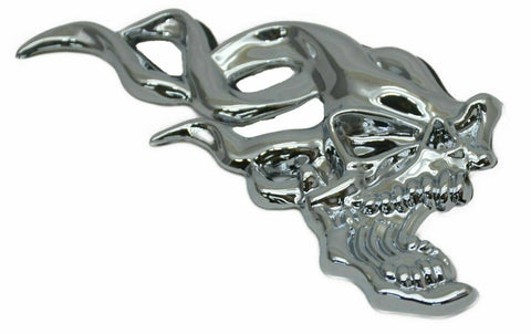 Cutout Flaming Skull Accent Face Right Chrome Plastic 7 1/4" Tape Mount UP#50103