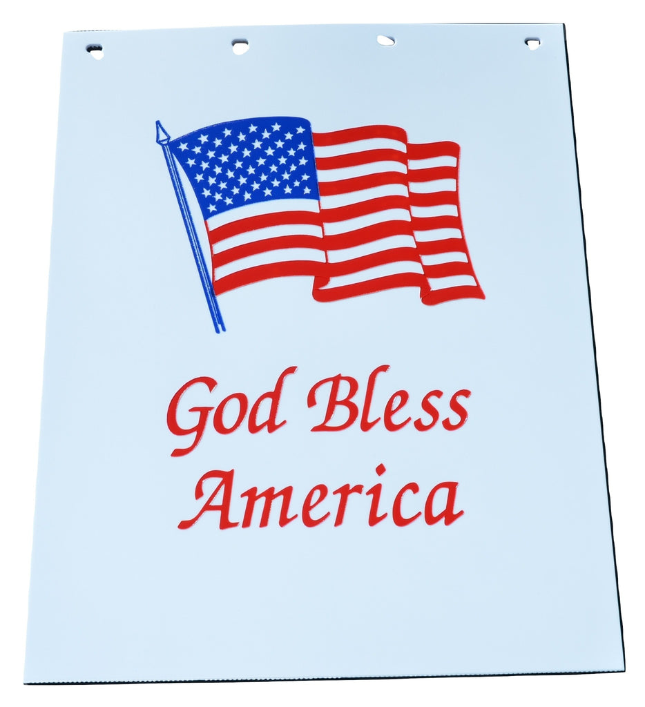 Aero Mud Flaps 24" x 30" White Flap American Flag Logo 4 Hole #812430-AMFLA-Pair