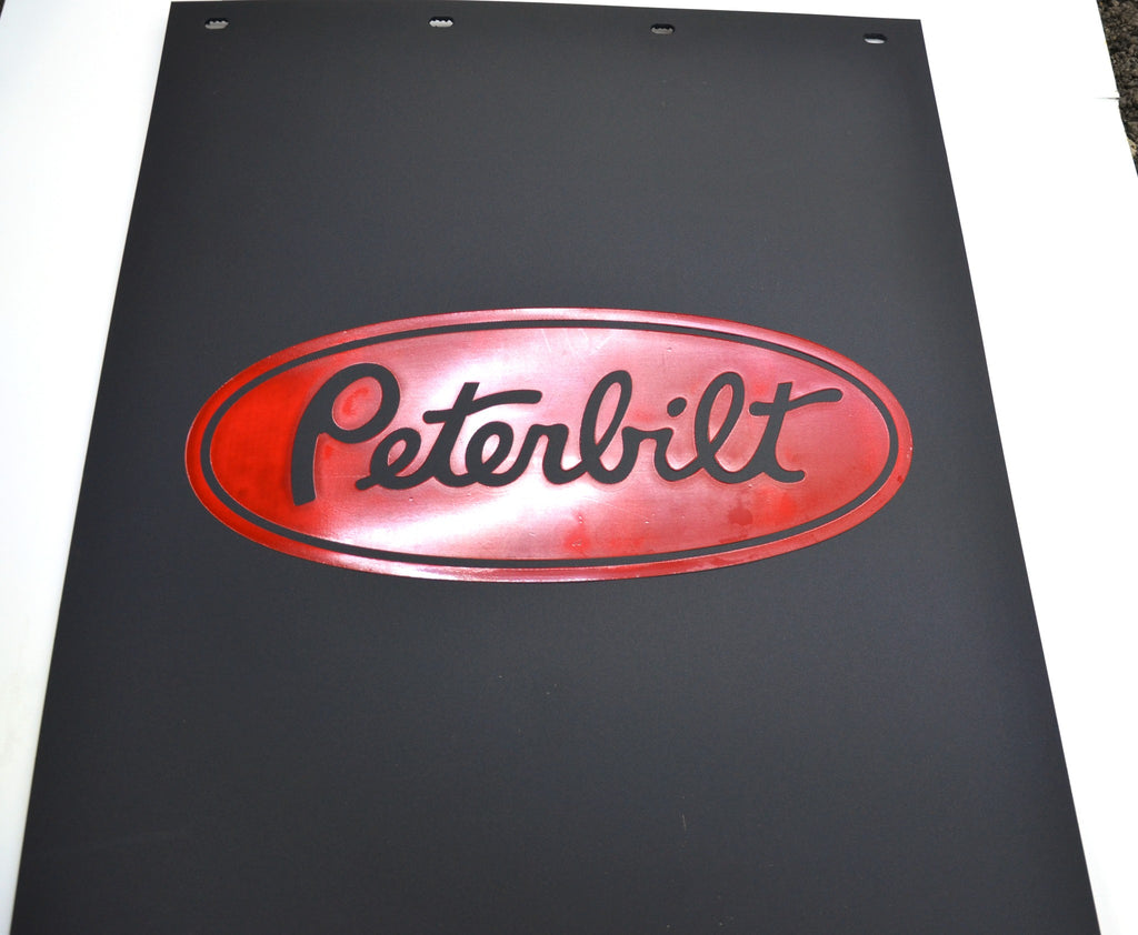 Aero Mud Flaps 24" x 30" Black Flap Red PETERBILT 4 Hole AP#802430-PETEUNRE-Pair