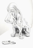 Sitting Basset Hound Hood Ornament Chrome Plated 4 Stud Mount 7 1/8" Tall, 8" L