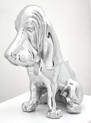 Sitting Basset Hound Dog Hood Ornament Pull Chrome 4 Stud 7 1/8" (H) HTS#5040