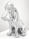 Sitting Basset Hound Hood Ornament Chrome Plated 4 Stud Mount 7 1/8" Tall, 8" L
