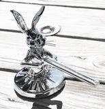 Shotgun Bunny Hood Ornament for Flat Surface Chrome 3 Stud, 7 1/8" (H) HTS#5046