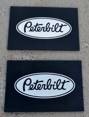 Front Fender Mud Flaps For Peterbilt 18X12 Black Silver Logo Rubber MPS1812-Pair