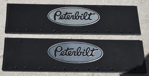 2-Quarter Fender Mud Flaps Peterbilt 24 x 6 Black Silver Logo Rubber MPS-2406