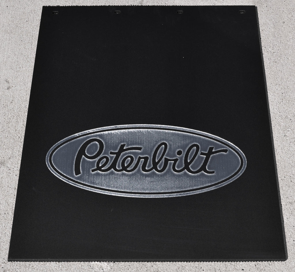 2-Mud Flaps for Peterbilt 24" x 30" Black Silver Logo Rubber Rib Back MPS-2430