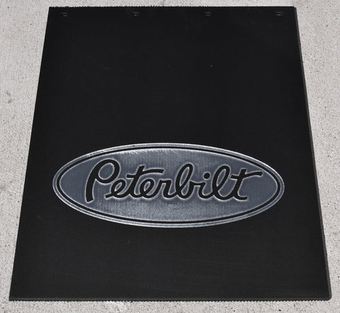 2-Mud Flaps for Peterbilt 24" x 30" Black Silver Logo Rubber Rib Back MPS-2430