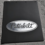 2-Mud Flaps for Peterbilt 24" x 30" Black Silver Logo Rubber Rib Back MPS-2430