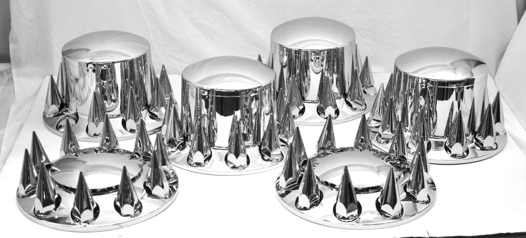 Chrome Axle Covers Combo Kit Front Rear Dome Hub Caps 33mm Spike Lug Nut Covers